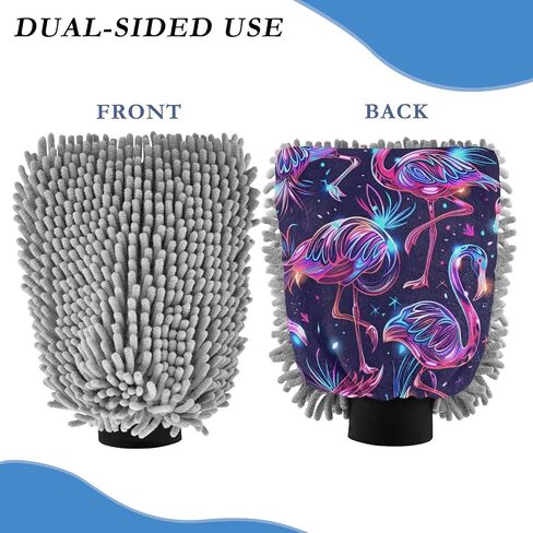 Absorbent Microfiber Car Wash Drying Mitts, 2 Pack, Scratch-Free & Lint-Free, Rich Foam, Highly Absorbent, Double Sided, Wash Mitt Perfect for Car Washing, M, Flamingo (9) in Saudi Arabia
