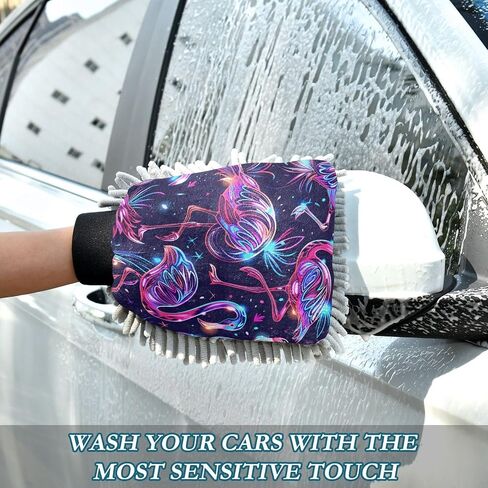 Absorbent Microfiber Car Wash Drying Mitts, 2 Pack, Scratch-Free & Lint-Free, Rich Foam, Highly Absorbent, Double Sided, Wash Mitt Perfect for Car Washing, M, Flamingo (9) in Saudi Arabia