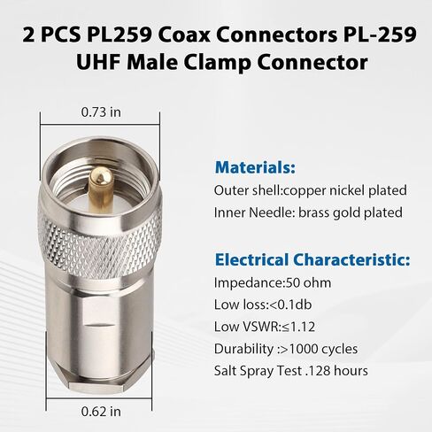 4 Pack PL259 Coax Connectors 50 Ohm PL-259 UHF Male Clamp Connector for LMR400 KMR400 RG8 RG8U RG213 Coaxial Cable in Saudi Arabia