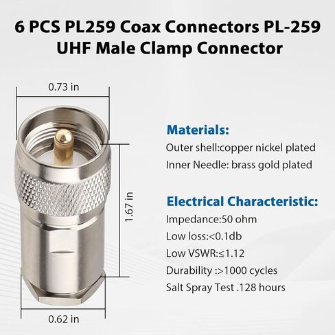 4 Pack PL259 Coax Connectors 50 Ohm PL-259 UHF Male Clamp Connector for LMR400 KMR400 RG8 RG8U RG213 Coaxial Cable in Saudi Arabia