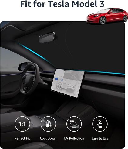 Windshield Sunshade for Tesla Model 3 2017-2025, Foldable Full-Cover Front Window Sunshade with Storage Bag, Accessories for Tesla Model 3 Highland Windshied Sun Shade 2025 in Saudi Arabia