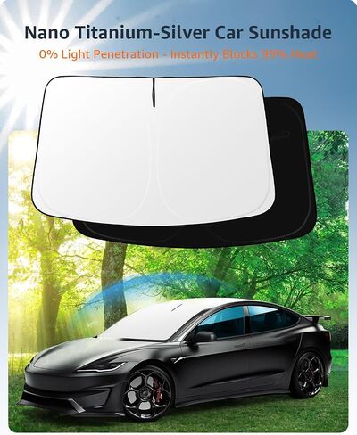 Windshield Sunshade for Tesla Model 3 2017-2025, Foldable Full-Cover Front Window Sunshade with Storage Bag, Accessories for Tesla Model 3 Highland Windshied Sun Shade 2025 in Saudi Arabia