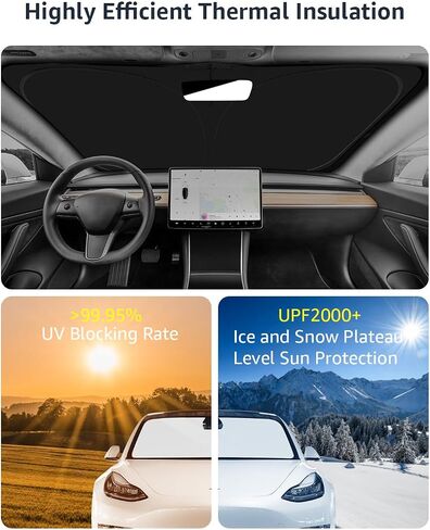 Windshield Sunshade for Tesla Model 3 2017-2025, Foldable Full-Cover Front Window Sunshade with Storage Bag, Accessories for Tesla Model 3 Highland Windshied Sun Shade 2025 in Saudi Arabia