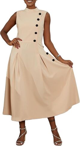 Seltaon Women Summer A Line Midi Dresses Sleeveless Mock Neck Formal Cocktail Wedding Guest Dress in Saudi Arabia