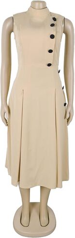 Seltaon Women Summer A Line Midi Dresses Sleeveless Mock Neck Formal Cocktail Wedding Guest Dress in Saudi Arabia