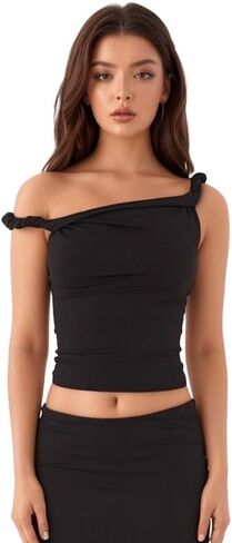 قبالة قمم الكتف للنساء Twist Strap Sancless Tank Tops Ruched Stretch Top Top Out Tees in Kuwait