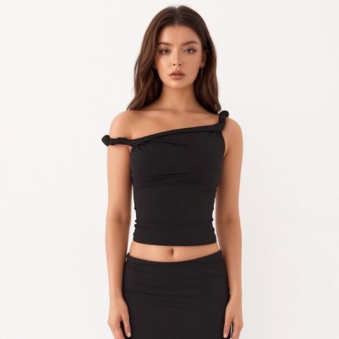 قبالة قمم الكتف للنساء Twist Strap Sancless Tank Tops Ruched Stretch Top Top Out Tees in Kuwait