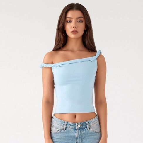 قبالة قمم الكتف للنساء Twist Strap Sancless Tank Tops Ruched Stretch Top Top Out Tees in Kuwait
