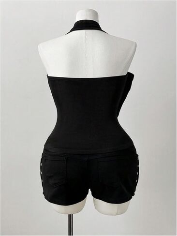 OYOANGLE Women's Plus Size Ring Linked Halter Top Draped Front Ruched Sleeveless Going Out Tops in Kuwait