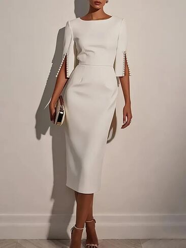 Women's Party Dress Round Neck Split Sleeve Pencil Dress Elegant Slimming Commuter Dress in Saudi Arabia