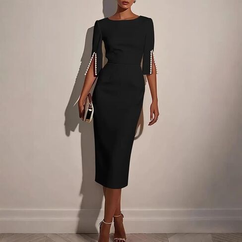 Women's Party Dress Round Neck Split Sleeve Pencil Dress Elegant Slimming Commuter Dress in Saudi Arabia