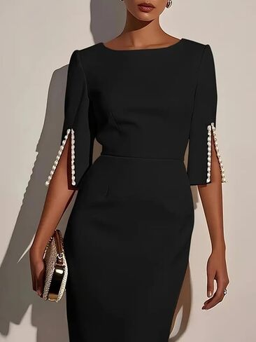 Women's Party Dress Round Neck Split Sleeve Pencil Dress Elegant Slimming Commuter Dress in Saudi Arabia