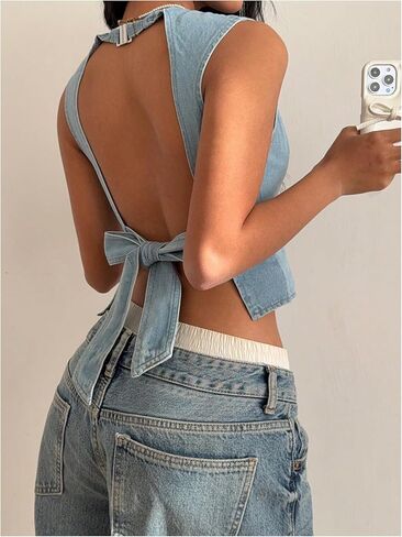 ربطة عنق ماكميتشيك للسيدات مفتوحة الظهر القمامة من طاقم الرقبة على أكمام in Kuwait