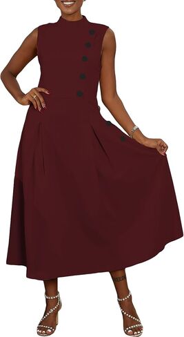 Seltaon Women Summer A Line Midi Dresses Sleeveless Mock Neck Formal Cocktail Wedding Guest Dress in Saudi Arabia