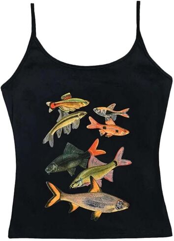 Y2k Grunge Camisole Tops Streetwear Women Sleeveless Corset Print Cute Crop Tops Emo Gothic Tank 90s 2000s in Saudi Arabia