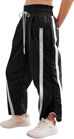 Wyeysyt Womens Wide Leg Pants Baggy Sweatpants Casual Drawstring Elastic Waist Contrast Color Y2K Track Pants in Kuwait