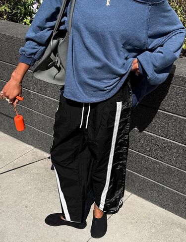 Wyeysyt Womens Wide Leg Pants Baggy Sweatpants Casual Drawstring Elastic Waist Contrast Color Y2K Track Pants in Kuwait