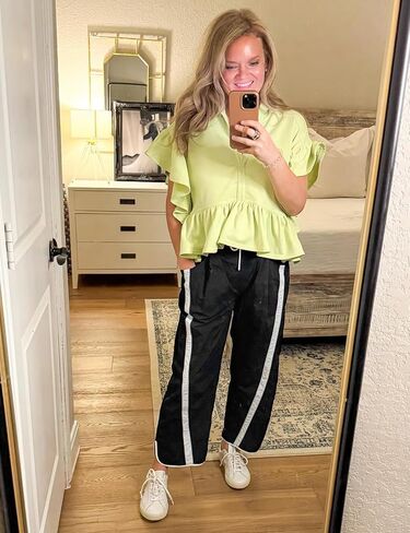 Wyeysyt Womens Wide Leg Pants Baggy Sweatpants Casual Drawstring Elastic Waist Contrast Color Y2K Track Pants in Kuwait