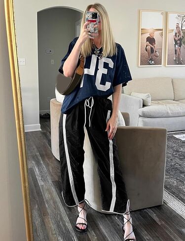 Wyeysyt Womens Wide Leg Pants Baggy Sweatpants Casual Drawstring Elastic Waist Contrast Color Y2K Track Pants in Kuwait