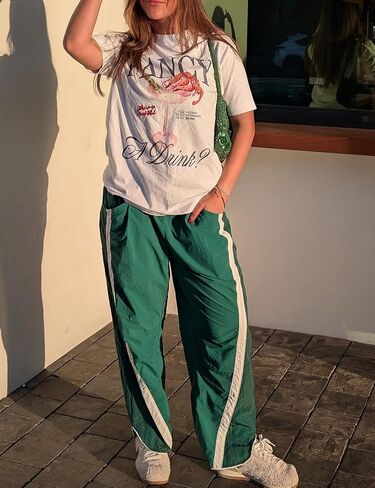 Wyeysyt Womens Wide Leg Pants Baggy Sweatpants Casual Drawstring Elastic Waist Contrast Color Y2K Track Pants in Kuwait