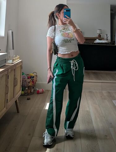 Wyeysyt Womens Wide Leg Pants Baggy Sweatpants Casual Drawstring Elastic Waist Contrast Color Y2K Track Pants in Kuwait
