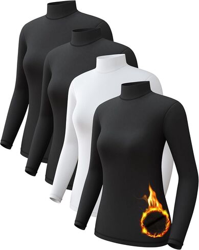 CL convallaria Turtleneck Thermal Underwear Shirts Women Fleece Lined Base Layer Tops Long Sleeve 2 4 Pack in Kuwait