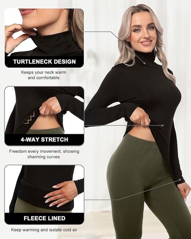 CL convallaria Turtleneck Thermal Underwear Shirts Women Fleece Lined Base Layer Tops Long Sleeve 2 4 Pack in Kuwait