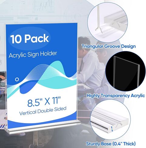 Acrylic Sign Holder 8.5 x 11, 3 Pack Clear Double Side T Shape Acrylic Table Sign Stands for Displaying, Flyer Holder Paper Card Holder for Office Business Store Restaurants in Saudi Arabia