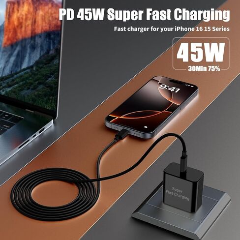 iPhone 16 Pro Max Charger Fast Charging, 45W Super Fast USB C Charger for iPhone 16 15 [6FT+6FT+10FT] Type C Charger Cord with Fast Charger Block for iPhone 16/16 Pro Max/15/15 Pro Max/iPad/ GalaxyS24 in Saudi Arabia