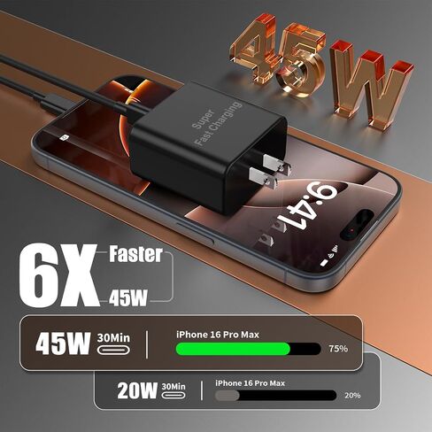 iPhone 16 Pro Max Charger Fast Charging, 45W Super Fast USB C Charger for iPhone 16 15 [6FT+6FT+10FT] Type C Charger Cord with Fast Charger Block for iPhone 16/16 Pro Max/15/15 Pro Max/iPad/ GalaxyS24 in Saudi Arabia