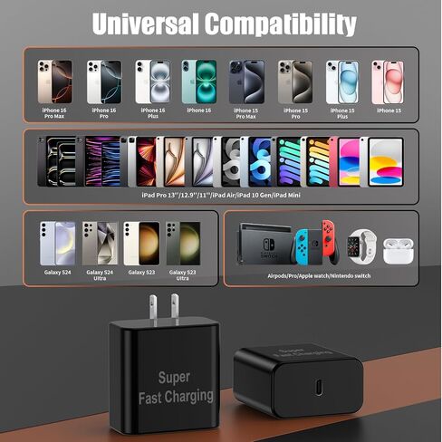iPhone 16 Pro Max Charger Fast Charging, 45W Super Fast USB C Charger for iPhone 16 15 [6FT+6FT+10FT] Type C Charger Cord with Fast Charger Block for iPhone 16/16 Pro Max/15/15 Pro Max/iPad/ GalaxyS24 in Saudi Arabia
