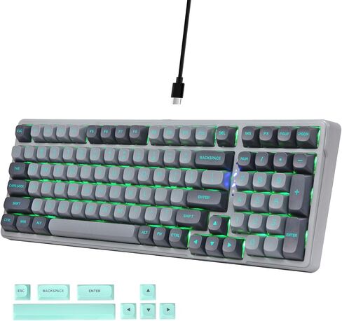 Wired Mechanical Gaming Keyboard, Creamy Sound, Pre-lubed Linear Switches, Gasket Structure with Sound Dampening Foam, Green LED Backlit RGB Side Light, 99 Keys Custom Keyboard for PC,Gray/Black in Saudi Arabia