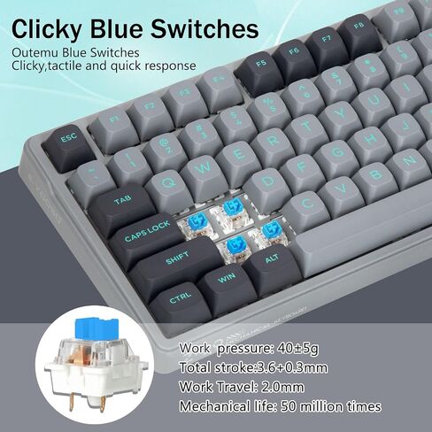 Wired Mechanical Gaming Keyboard, Creamy Sound, Pre-lubed Linear Switches, Gasket Structure with Sound Dampening Foam, Green LED Backlit RGB Side Light, 99 Keys Custom Keyboard for PC,Gray/Black in Saudi Arabia