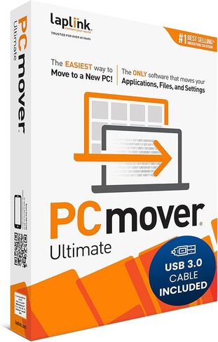 Laplink PCmover Ultimate 11 - Easily Transfer Files to New Computer - Efficient Migration of Applications from Old PC to a New PC - Data Transfer Software - With Optional Ethernet Cable - 1 License in Saudi Arabia