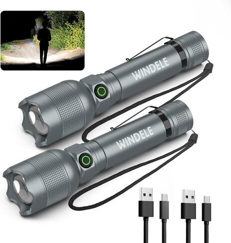 Rechargeable Flashlights High Lumens,Super Bright Powerful Flashlights with 5 Mode,Zoomable,IPX6 Waterproof,Pocket Flashlight for Home,Emergencies,Camping (2 Pack) in Saudi Arabia