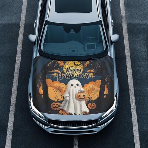 Halloween Design Car Hood Cover Protector 59×39 Inch Stretchable Auto Hood Wraps Waterproof Automotive Exterior Accessories for Most SUV Sedans Trucks in Kuwait