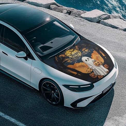 Halloween Design Car Hood Cover Protector 59×39 Inch Stretchable Auto Hood Wraps Waterproof Automotive Exterior Accessories for Most SUV Sedans Trucks in Kuwait