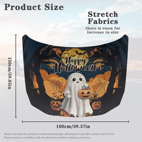 Halloween Design Car Hood Cover Protector 59×39 Inch Stretchable Auto Hood Wraps Waterproof Automotive Exterior Accessories for Most SUV Sedans Trucks in Kuwait