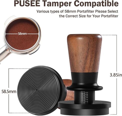PUSEE 53.3mm Espresso Tamper, Calibrated Tamper with 30lbs Double Spring Loaded Tamper Walnut Wood Coffee Tamper for Barista Home,Stainless Steel Base Tamper Espresso Tool Fits 54mm Portafilters in Saudi Arabia
