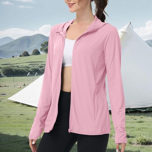 Sun Protection Jacket for Women UPF 50+ Lightweight Long Sleeve Summer Hoodie Athletic Hiking UV Shirts with Pockets in Saudi Arabia