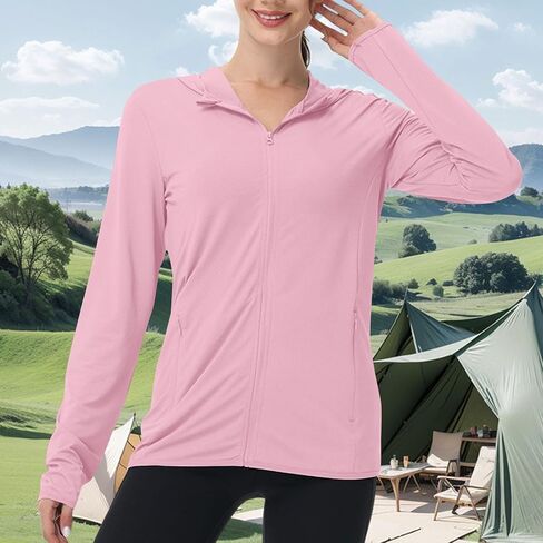 Sun Protection Jacket for Women UPF 50+ Lightweight Long Sleeve Summer Hoodie Athletic Hiking UV Shirts with Pockets in Saudi Arabia