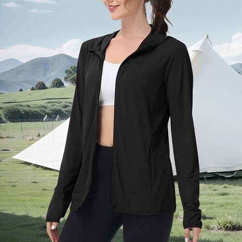 Sun Protection Jacket for Women UPF 50+ Lightweight Long Sleeve Summer Hoodie Athletic Hiking UV Shirts with Pockets in Saudi Arabia