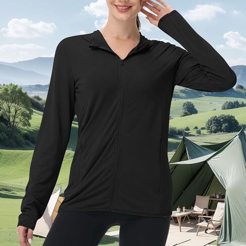 Sun Protection Jacket for Women UPF 50+ Lightweight Long Sleeve Summer Hoodie Athletic Hiking UV Shirts with Pockets in Saudi Arabia