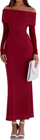PRETTYGARDEN Off The Shoulder Dresses for Women 2025 Summer Mesh Long Sleeve Baby Shower Formal Wedding Guest Dress in Saudi Arabia