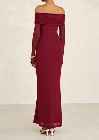 PRETTYGARDEN Off The Shoulder Dresses for Women 2025 Summer Mesh Long Sleeve Baby Shower Formal Wedding Guest Dress in Saudi Arabia