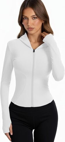 Women Bbl Jackets with Hood Compression Workout Tops Lined or Unlined Lightweight Yoga Gym Jacket with Thumb Hole in Saudi Arabia