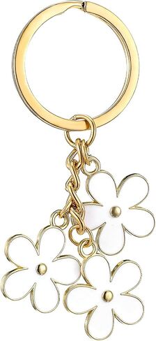 Flower Keychain, Cute Keychains Flowers Charms Enameled Keychain Sweet Aesthetic Keychains Charms Preppy Accessories Bag Purse Charm Gold Key Chain Charm Tassel Keyring for Women Girls Bag in Saudi Arabia