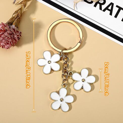Flower Keychain, Cute Keychains Flowers Charms Enameled Keychain Sweet Aesthetic Keychains Charms Preppy Accessories Bag Purse Charm Gold Key Chain Charm Tassel Keyring for Women Girls Bag in Saudi Arabia