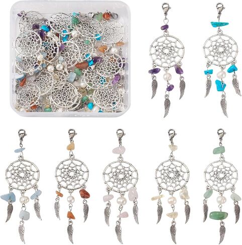 Beadthoven Dream Catchers Keychain Gemstone Chips Key Ring Charms Tassel Pendants for Hanging Ornament Jewelry Accessories in Saudi Arabia