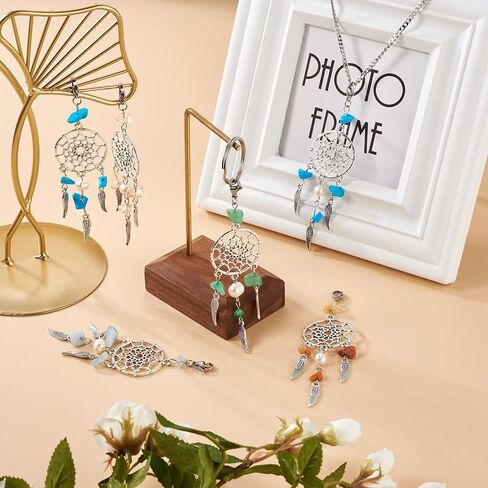 Beadthoven Dream Catchers Keychain Gemstone Chips Key Ring Charms Tassel Pendants for Hanging Ornament Jewelry Accessories in Saudi Arabia
